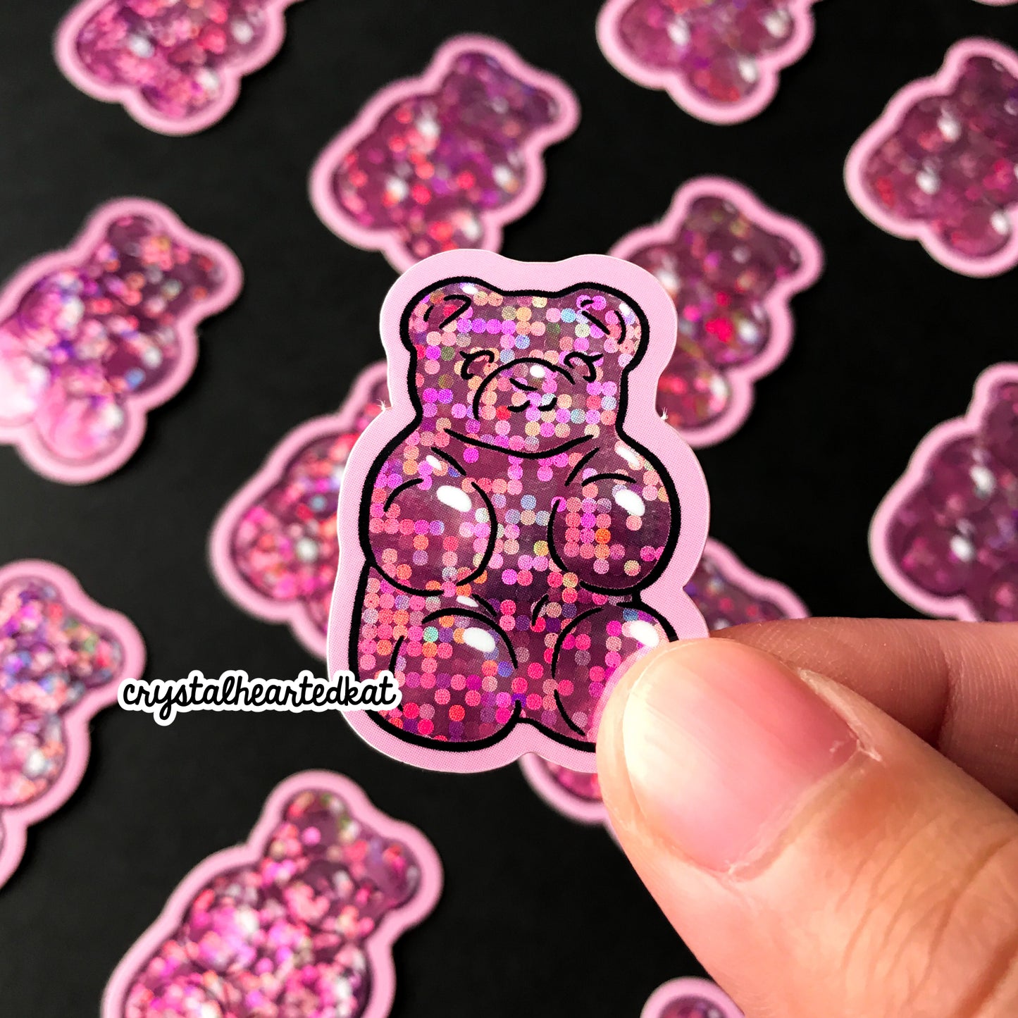 Pink Gummy Bear - Vinyl Glitter Sticker