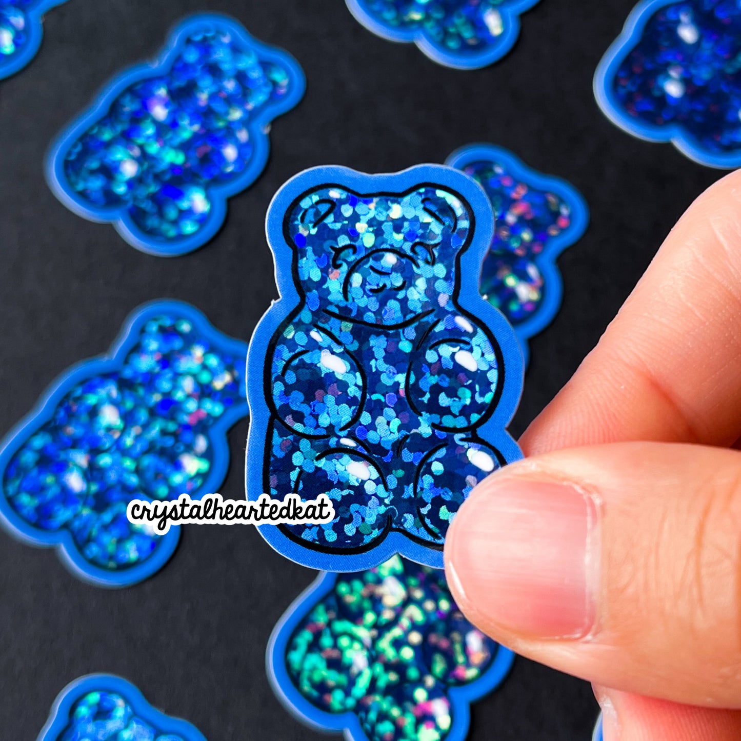 Blue Glitter Gummy Bear - Vinyl Glitter Sticker