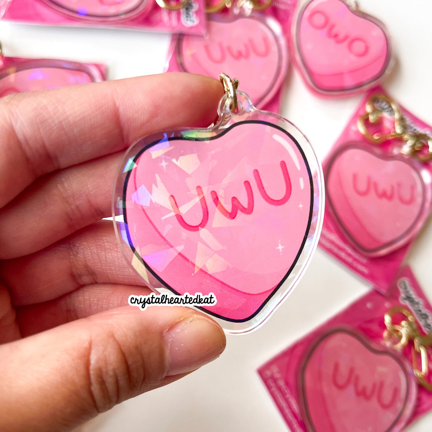 UwU / OwO Candy Heart Holographic Keychain Charm