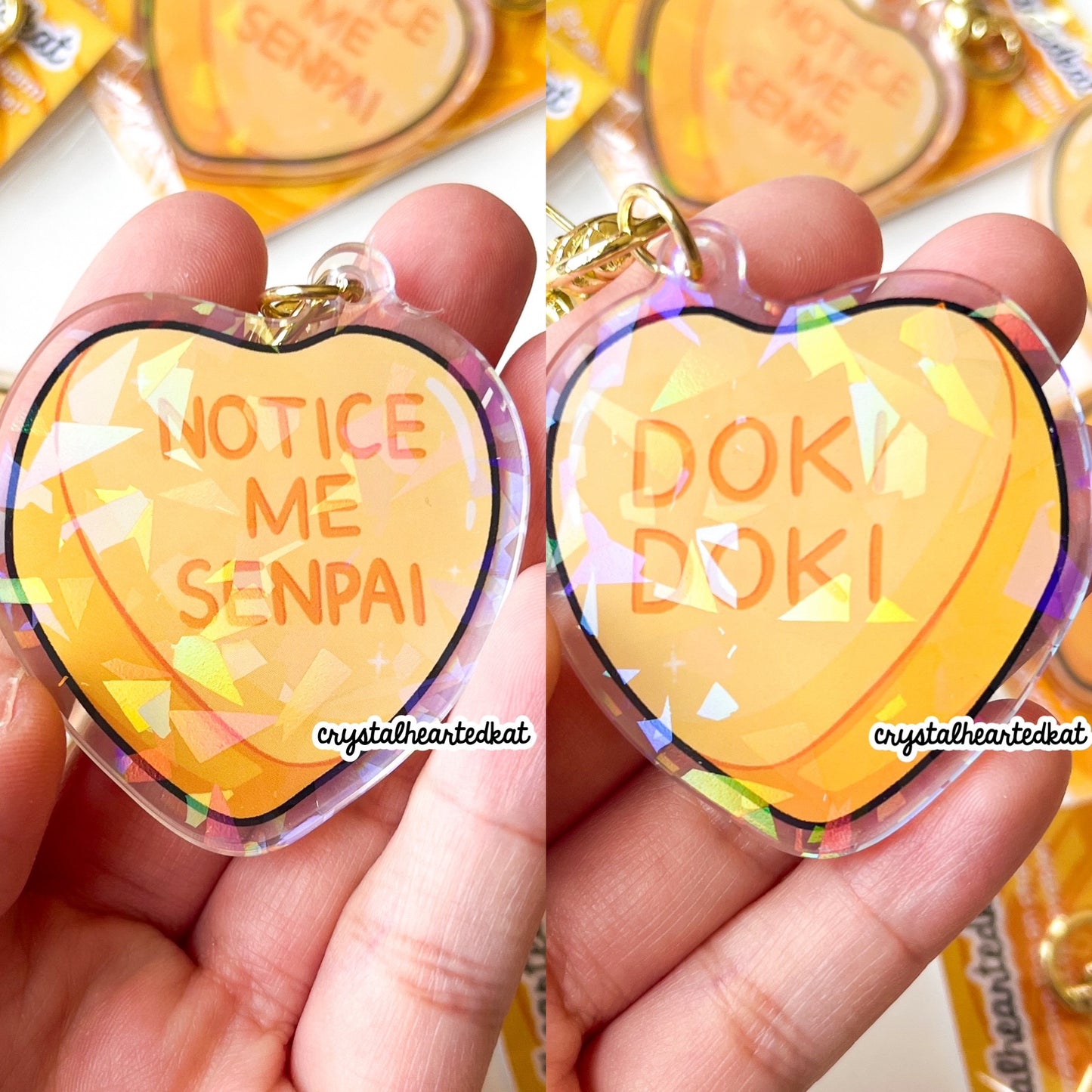 Notice Me Senpai / Doki Doki Candy Heart Holographic Keychain Charm