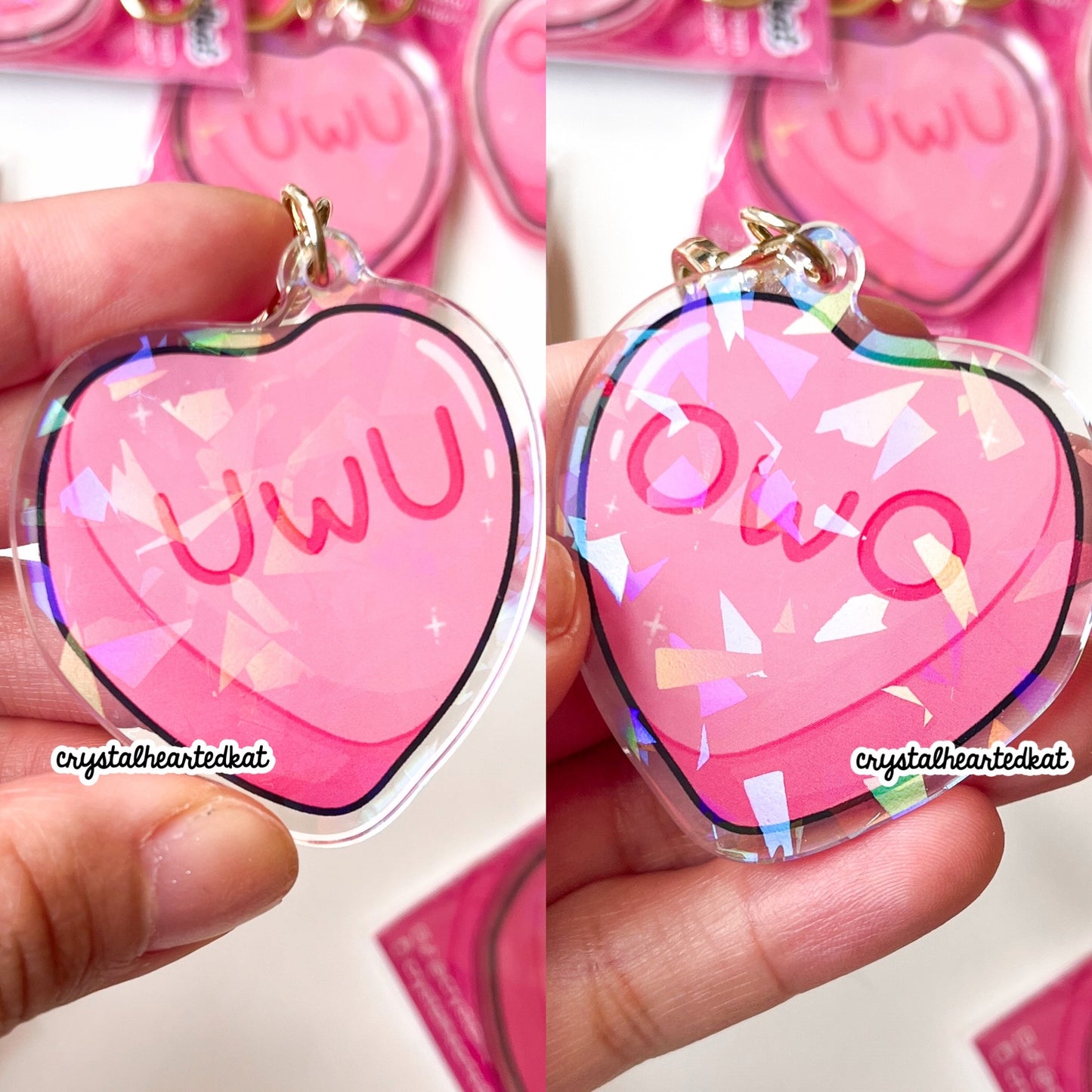 UwU / OwO Candy Heart Holographic Keychain Charm